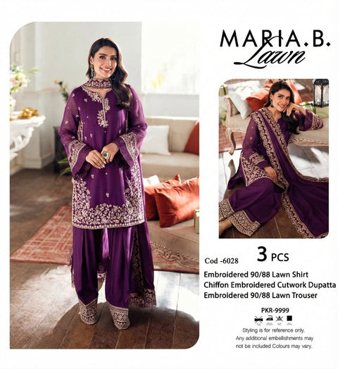 Lawn 3pce with bember chiffon duppta