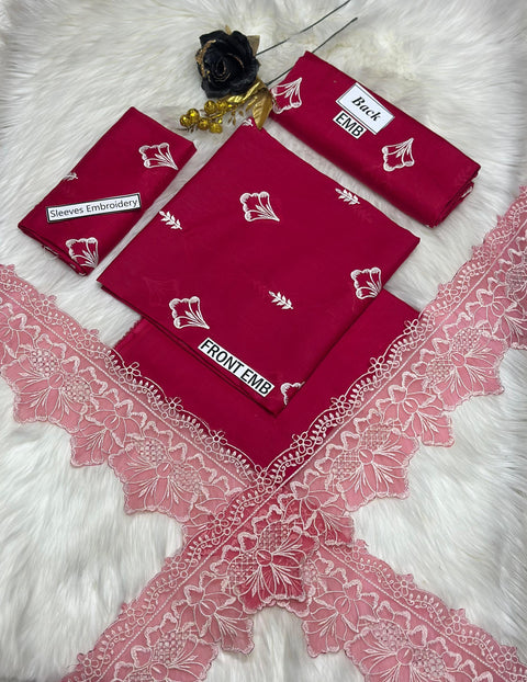 SIMPLE ELEGANCE LUEX RED EMBRIOED+CUT WORK PATCH 2 PIECE