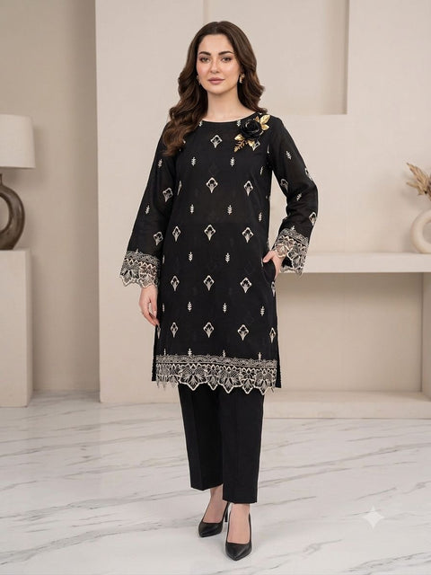 BLACK BEAUTY EMBROIDED 2 PIECE WITH CUT WORK PATCH