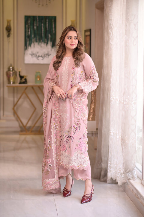 BLUSHING PONYE HEAVY EMBRIODERY+CHICKEN KARI LAWN SUIT FESTIVEL COLLECTION