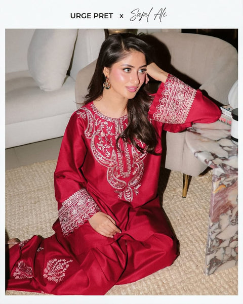 Premium Silk Mehroon  Embroidered 2PCE Wear
