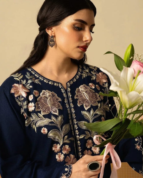 Premium Silk Blue Embroidered 2PCE Wear