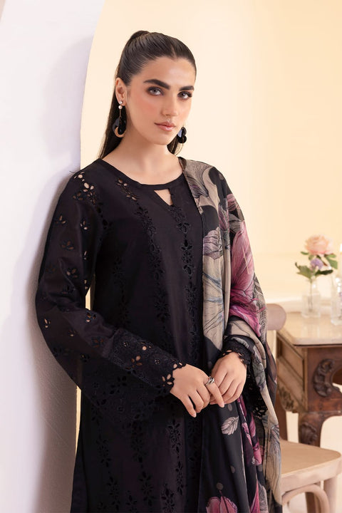 IZNIK Black Floral Dhanak Suit with Printed Dupatta.