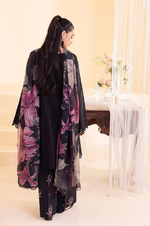 IZNIK Black Floral Dhanak Suit with Printed Dupatta.