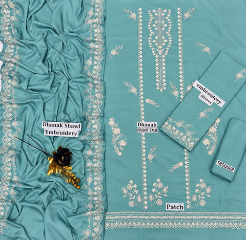 Aqua Bloom – Embroidered 3-Piece.