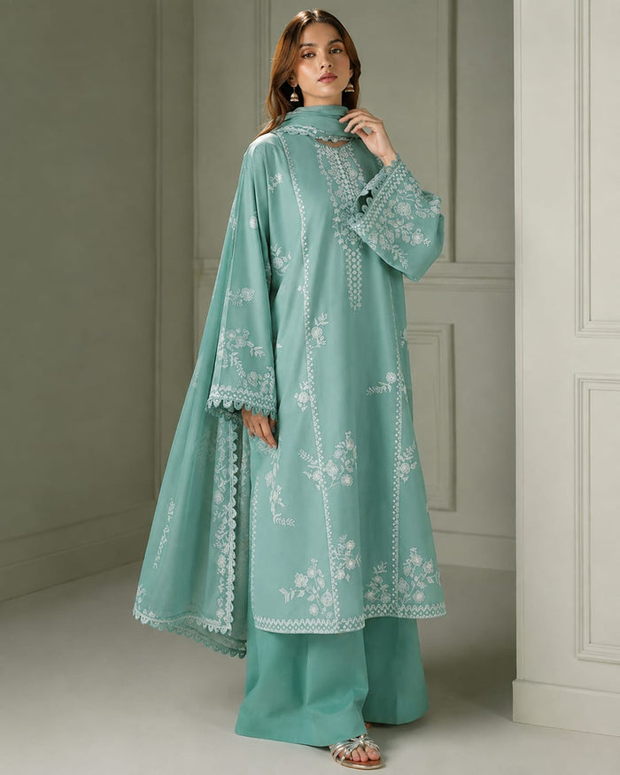Aqua Bloom – Embroidered 3-Piece.