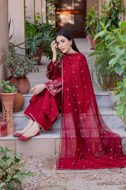 BATIK Royal Mehroon Dhanak Embroidered 3-PC.