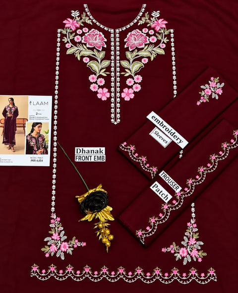 Elegant Maroon Embroidered Dhank  2-Pc.