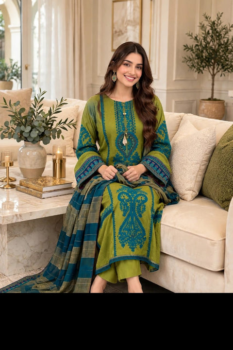 MARIA.B 3PC DHANAK EMBROIDERED.