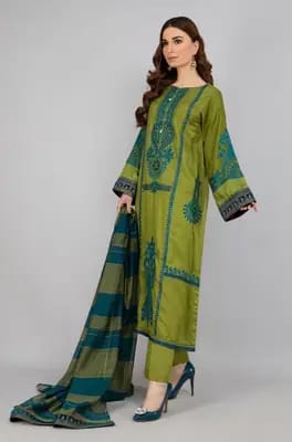 MARIA.B 3PC DHANAK EMBROIDERED.