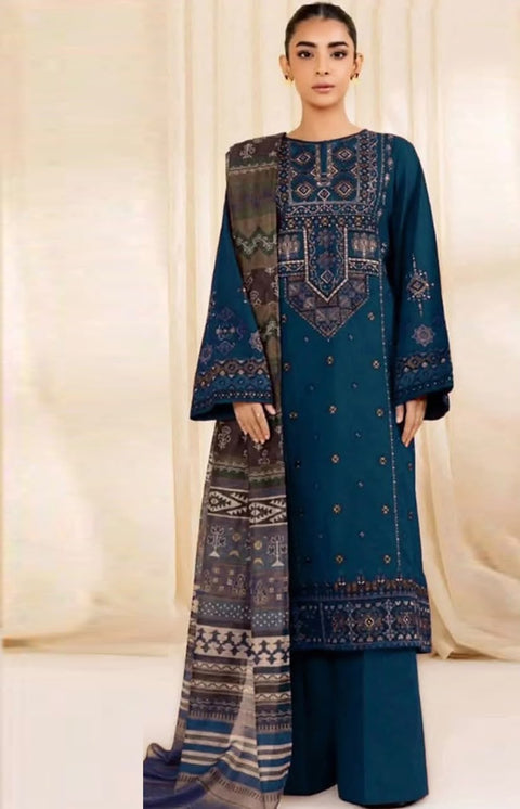 Sapphire Midnight Blue Embroidered Dhanak 3-Piece.