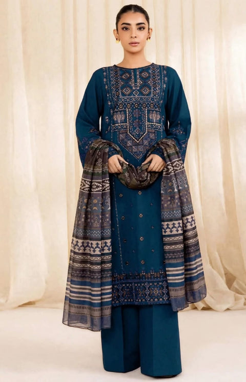 Sapphire Midnight Blue Embroidered Dhanak 3-Piece.