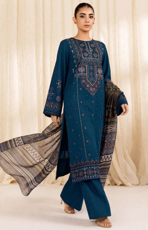 Sapphire Midnight Blue Embroidered Dhanak 3-Piece.