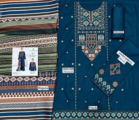Sapphire Midnight Blue Embroidered Dhanak 3-Piece.