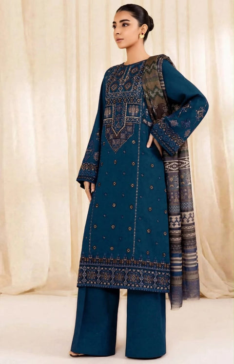 Sapphire Midnight Blue Embroidered Dhanak 3-Piece.